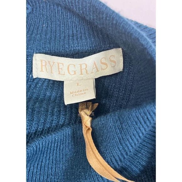 NWT Ryegrass Womens Large Teal Sweater Mock Neck Open Back Tie Button - Picture 5 of 16